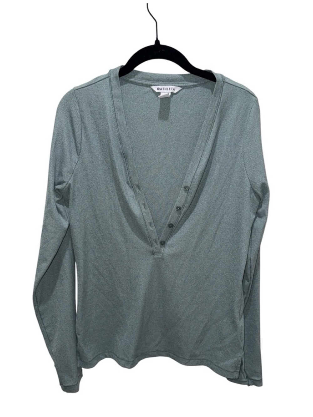 Athleta Women's Medium Uptempo Ribbed Long Sleeve Henley Top Blue Green hiking - Picture 4 of 7